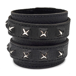 Кожаный Браслет кожаный два ремешка с пирамидами сквозь кожу (bfl-005)