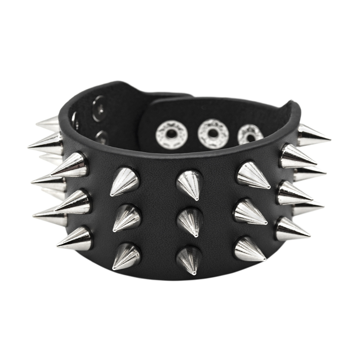 Браслет кожаный три ряда маленьких шипов (bfl-019)