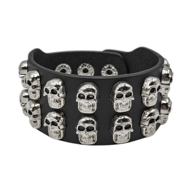 Браслет шкіряний черепа у два ряди (bfl-021) Браслет шкіряний черепа у два ряди (bfl-021)