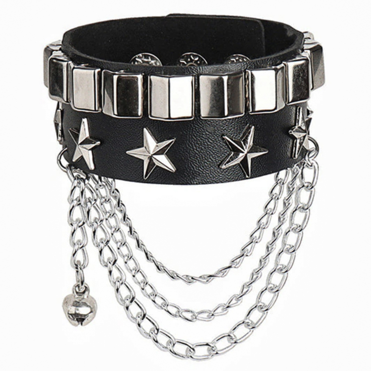 Браслет з трикутною заклепкою, зірками та ланцюжками (bpu-008) Браслет з трикутною заклепкою, зірками та ланцюжками (bpu-008)