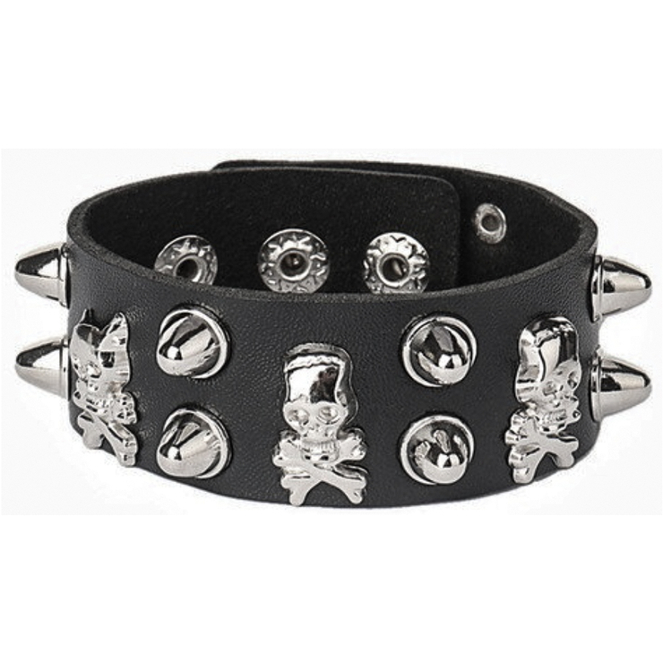 Браслет два ряди шипів та піратські черепи (bpu-009) Браслет два ряди шипів та піратські черепи (bpu-009)