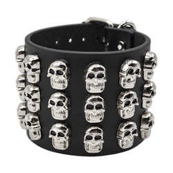 Кожаный Браслет кожаный три ряда черепов (bfl-025)