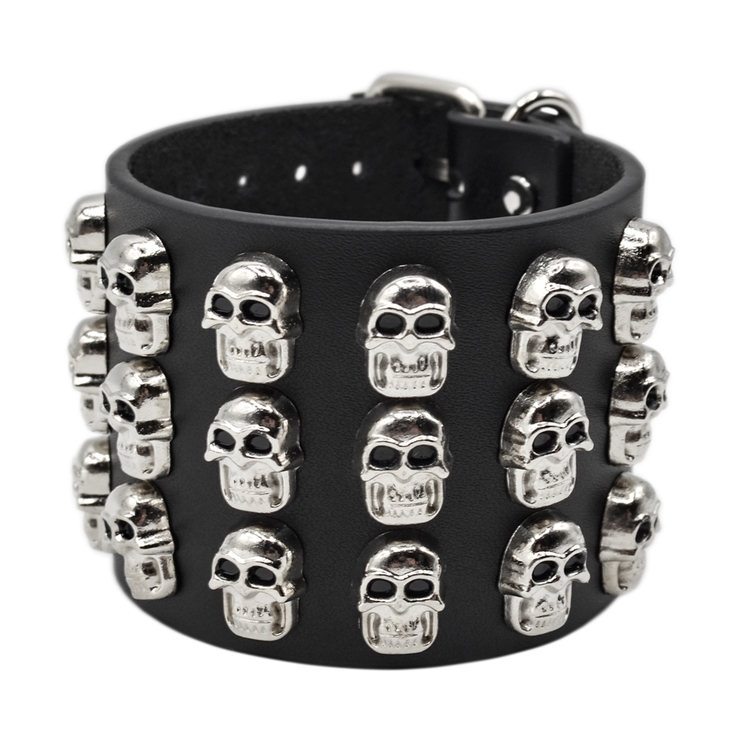 Браслет шкіряний три ряди черепів (bfl-025) Браслет шкіряний три ряди черепів (bfl-025)
