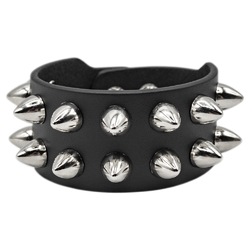 Кожаный Браслет кожаный два ряда пулеобразных шипов (bfl-026)
