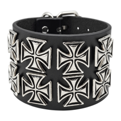 Кожаный Браслет кожаный два ряда железных крестов (bfl-027)