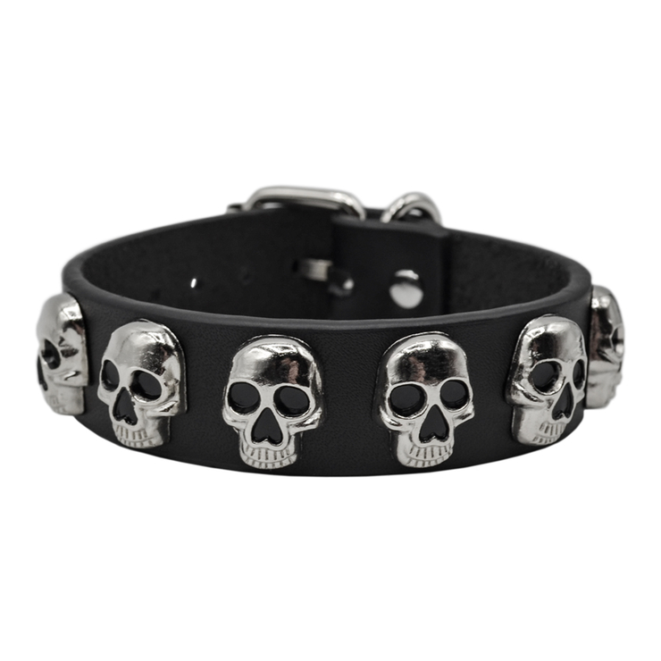Браслет кожаный один ряд черепов (bfl-031) Браслет кожаный один ряд черепов (bfl-031)