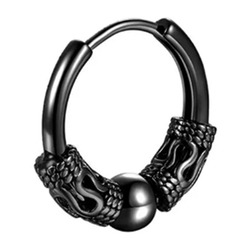 Серьга-кольцо хард обманка с шариком и узором (титан, черный) (ea-092)