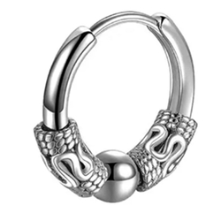Серьга-кольцо хард обманка с шариком и узором (хир.сталь, стальной) (ea-093)