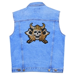 Нашивка термо (thps-070) Череп вікінга в шоломі та з сокирами наспинна