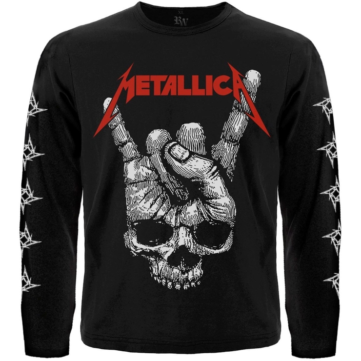 Футболка с длинным рукавом Metallica (Skull Sign of the Horns) (с печатью на рукавах) Футболка с длинным рукавом Metallica (Skull Sign of the Horns) (с печатью на рукавах)