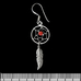 Серьга-крючок Ловец снов с красным камнем и пером, круглый (серебро, 925 проба) (ehs-029)