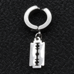 Серьга-обманка с подвеской Лезвие (хир.сталь, стальной) (ea-046)