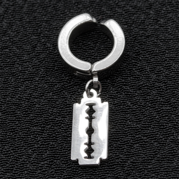 Серьга-обманка с подвеской Лезвие (хир.сталь, стальной) (ea-046)