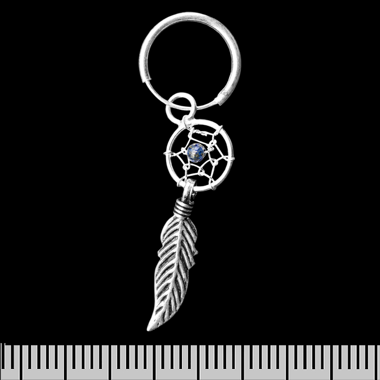 Серьга, кольцо Ловец снов с синим камешком и пером (eas-149)