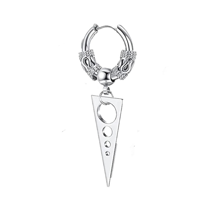 Серьга-кольцо хард обманка с треугольником и узором (хир.сталь, стальной) (ea-021)