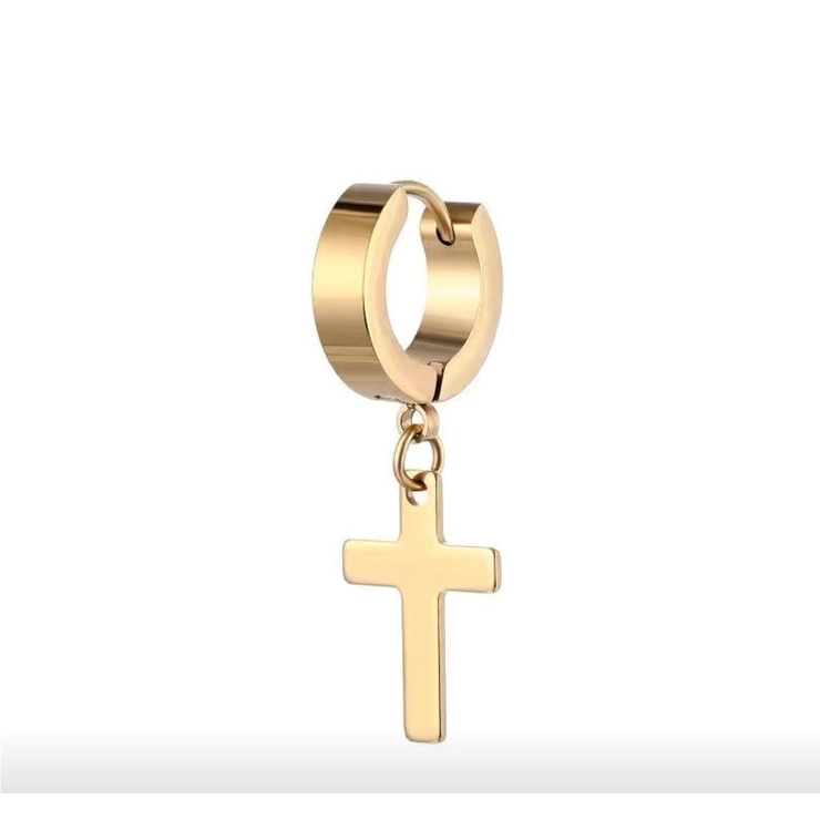 Серьга с крестом (хир.сталь, золотой) ea-027
