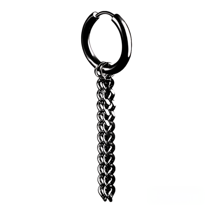 Серьга-кольцо хард обманка с двумя цепочками (титан, черный) ea-054 Серьга-кольцо хард обманка с двумя цепочками (титан, черный) ea-054