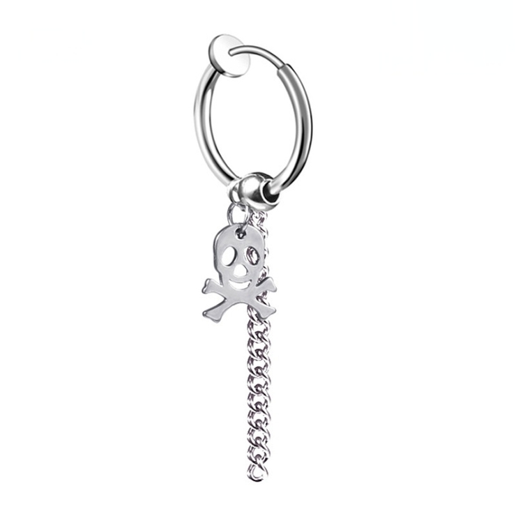 Серьга-обманка без прокола Черная метка и цепочка (медицинская сталь) (ea-053)