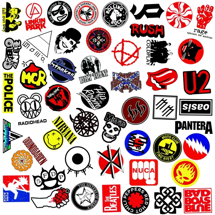 Набір стікерів Rock Bands logos (stk-084) (50 шт.) Набір стікерів Rock Bands logos (stk-084) (50 шт.)