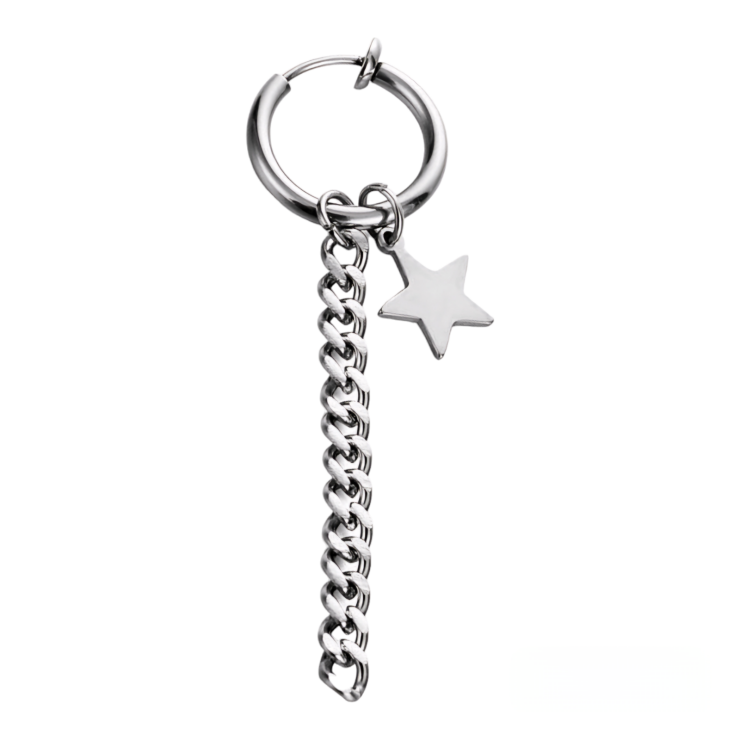 Серьга-обманка без прокола с цепочкой и звездой (мед. сталь, стальной) ea-058