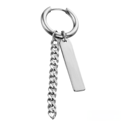 Серьга-кольцо хард обманка с цепочкой и жетоном (мед. сталь, стальной) ea-060