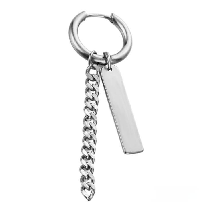 Серьга-кольцо хард обманка с цепочкой и жетоном (мед. сталь, стальной) ea-060 Серьга-кольцо хард обманка с цепочкой и жетоном (мед. сталь, стальной) ea-060