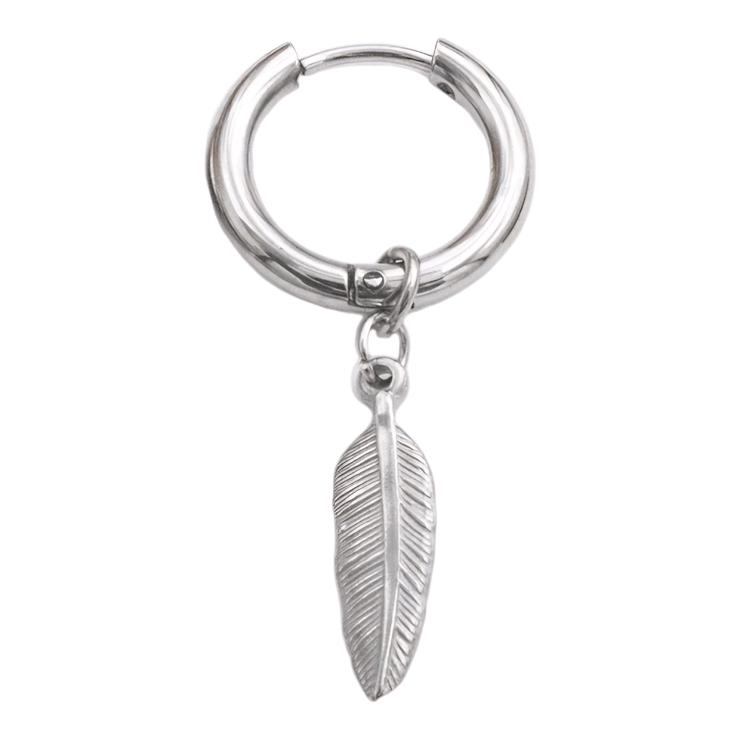 Серьга-кольцо хард обманка с пером (мед.сталь, стальной) (ea-140)