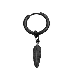 Серьга-кольцо хард обманка с пером (титан, черный) (ea-142)