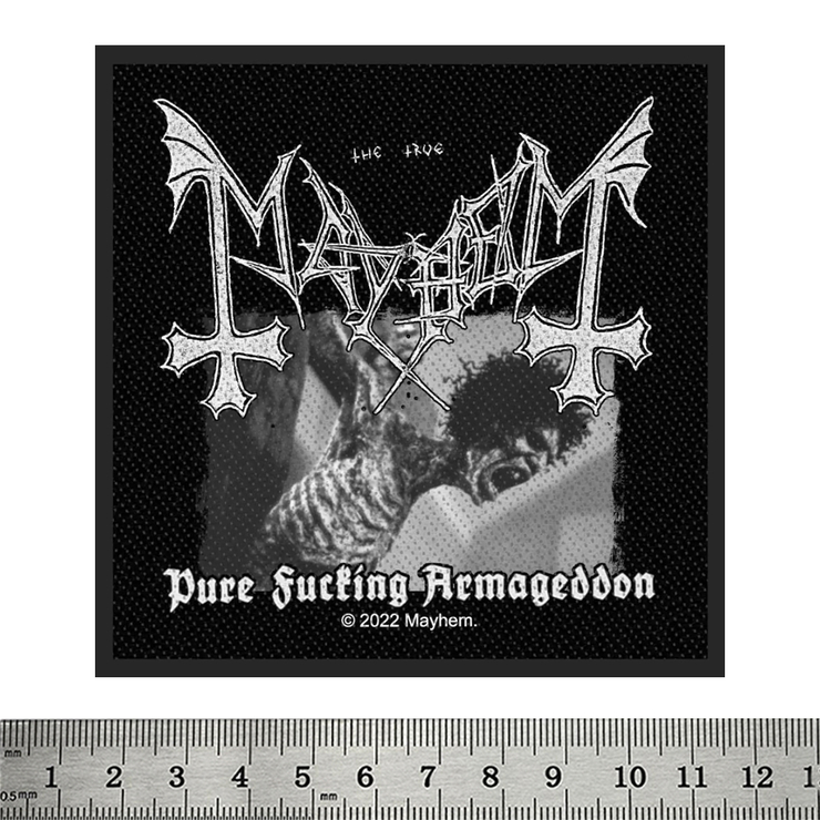 Нашивка ткана Mayhem "Pure Fucking Armageddon" (ofp-003) Нашивка ткана Mayhem "Pure Fucking Armageddon" (ofp-003)