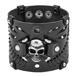 Кожаный Браслет с узорами и пиратским черепом (bsl-010)