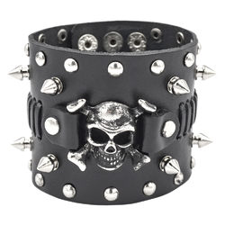 Кожаный Браслет із фігурними шипами та піратським черепом (BSL-011)