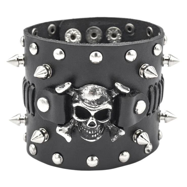 Браслет із фігурними шипами та піратським черепом (BSL-011) Браслет із фігурними шипами та піратським черепом (BSL-011)