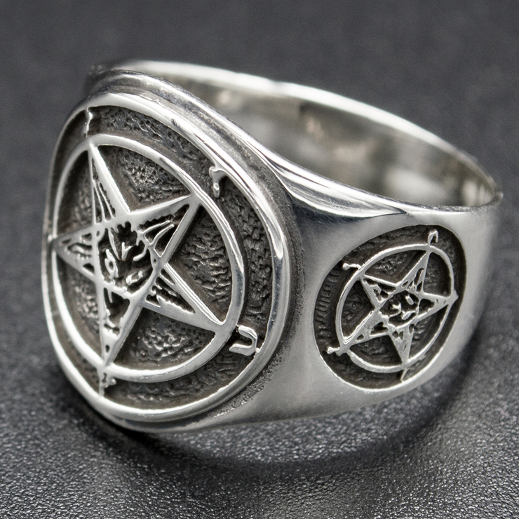 Перстень Три пентаграммы с козлом (серебро, 925 проба) (thrg-003)