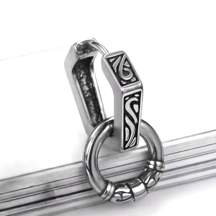 Сережка Гексагон з кільцем та візерунками (ea-160) Сережка Гексагон з кільцем та візерунками (ea-160)