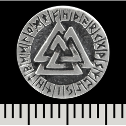 Серьга-гвоздик Валькнут в руническом круге (серебро, 925 проба) (st-042)