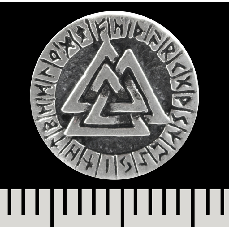 Серьга-гвоздик Валькнут в руническом круге (серебро, 925 проба) (st-042) Серьга-гвоздик Валькнут в руническом круге (серебро, 925 проба) (st-042)