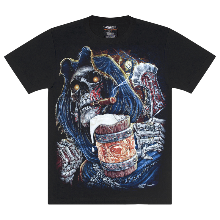 Футболка Жнець з сигарою та кухлем елю (3D, світиться в темряві) Футболка Жнець з сигарою та кухлем елю (3D, світиться в темряві)