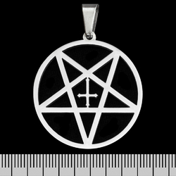 Кулон Перевернутая пентаграмма с крестом, круглый (ptsb-230)