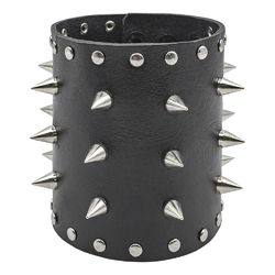 Кожаный Браслет кожаный с 3 рядами шипов, широкий на кнопках (bsl-012)