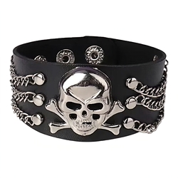 Браслет с пиратским черепом и цепочками (bpu-035) Браслет с пиратским черепом и цепочками (bpu-035)
