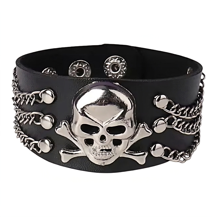 Браслет с пиратским черепом и цепочками (bpu-035) Браслет с пиратским черепом и цепочками (bpu-035)