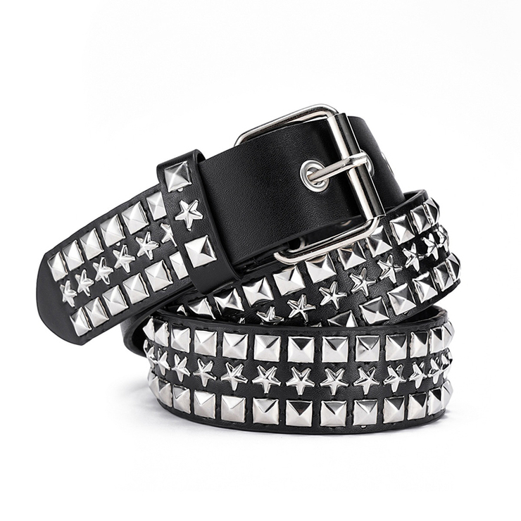 Ремінь 2 ряди маленької піраміди та ряд зірок (PU шкіра)