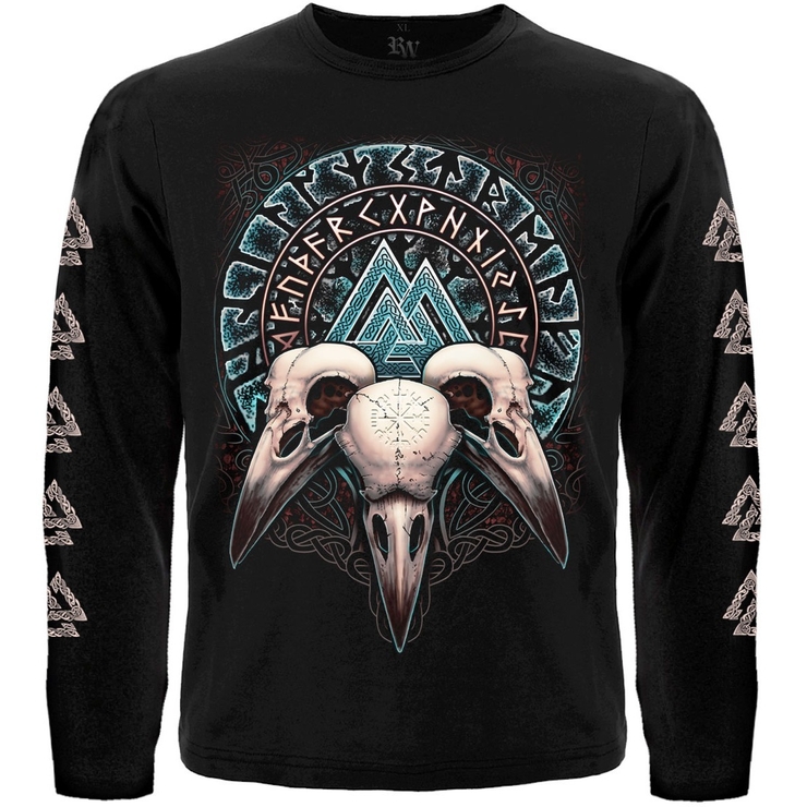 Футболка с длинным рукавом Валькнут (три черепа воронов) Футболка с длинным рукавом Валькнут (три черепа воронов)
