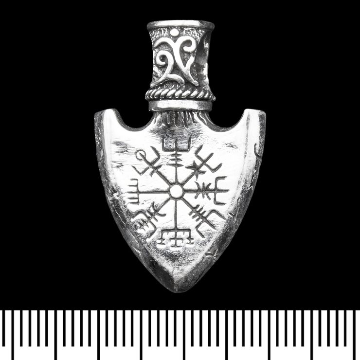 Кулон Наконечник стрелы с Валкнутом и Вегвизиром (серебро, 925 проба) (sp-245) Кулон Наконечник стрелы с Валкнутом и Вегвизиром (серебро, 925 проба) (sp-245)