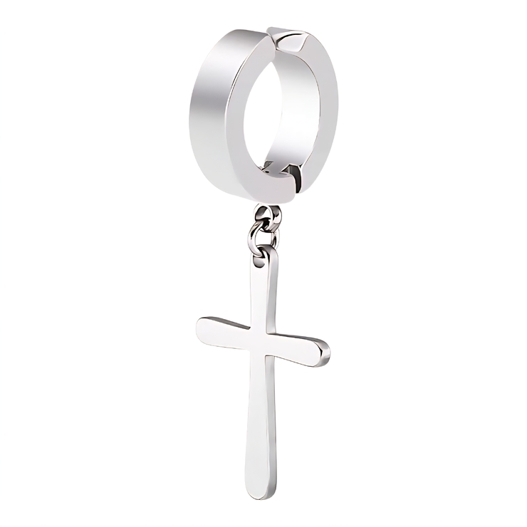 Сережка-обманка з підвіскою Хрест (хір.сталь, сталевий) (ea-173)