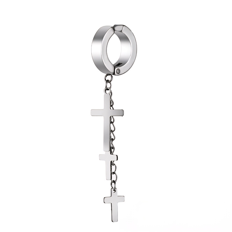 Сережка-обманка з трьома хрестами на ланцюжках (ea-174)