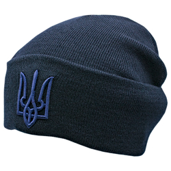 Шапка в’язана з Тризубом (темно-синя, синій Тризуб) (uaht-006)