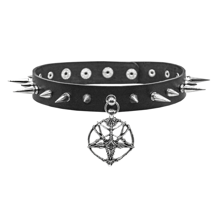 Шкіряний чокер Пентаграма Бафомета з шипами (csl-016) Шкіряний чокер Пентаграма Бафомета з шипами (csl-016)