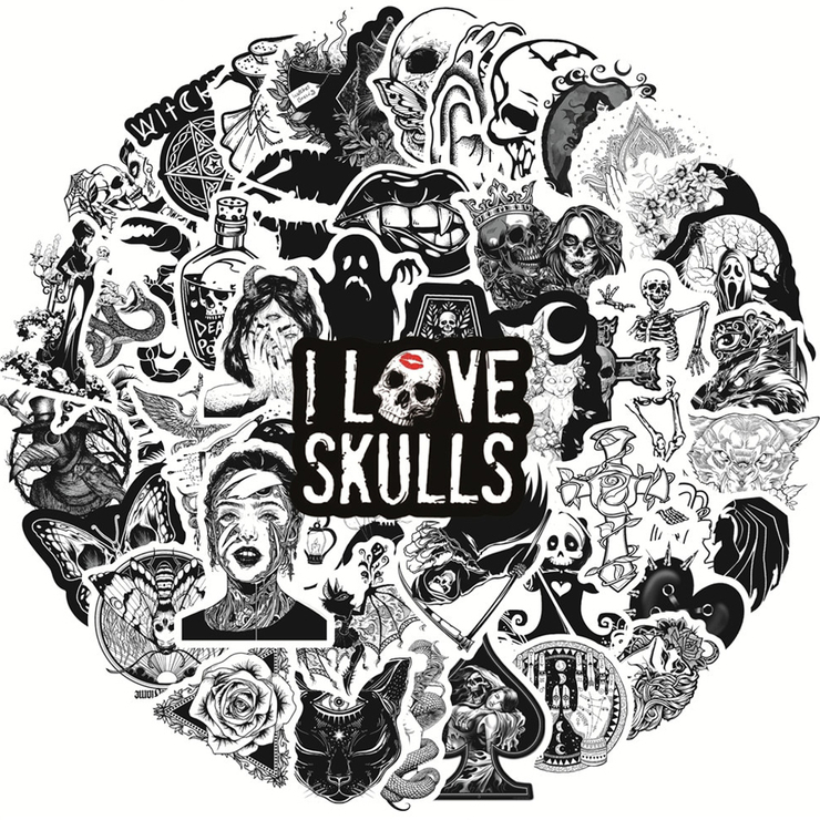 Набір стікерів I Love Skulls (stk-032) (50 шт.) Набір стікерів I Love Skulls (stk-032) (50 шт.)