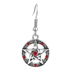 Серьга-крючок Пентаграмма с красными камнями (ea-162)